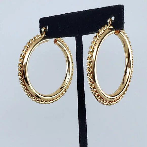 14K Gold Womens 1.75 Large Braided Hoop Earrings NEW 14 K Silver Hoops Jewelry